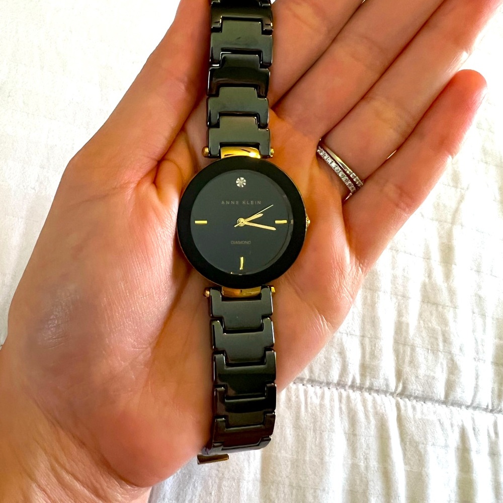Anne Klein Genuine Diamond Dial Ceramic Bracelet Watch